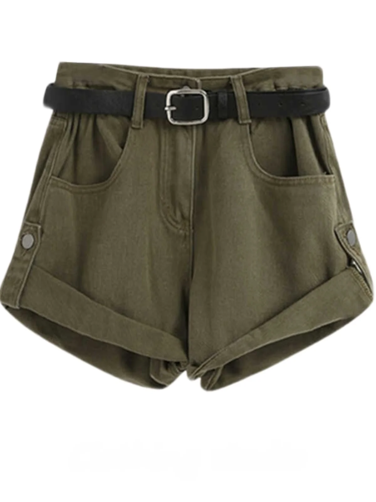 Amerykańskie wojskowe spodnie robocze w stylu retro z wywiniętymi nogawkami, damskie dżinsowe szorty z wysokim stanem, dopasowane, luźne, z szerokimi nogawkami, w kształcie litery A, krótkie spodenki.