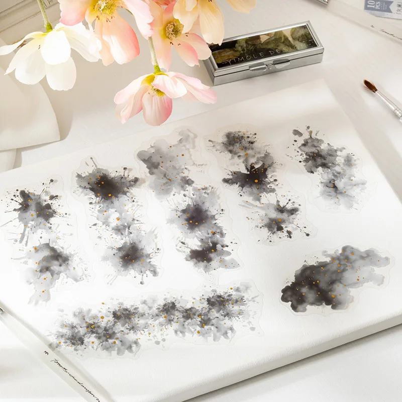 Gold Foil Smudge Long Stickers Watercolor Art Theme for Journaling Planner Decoden Scrapbooking Craft High Aesthetic