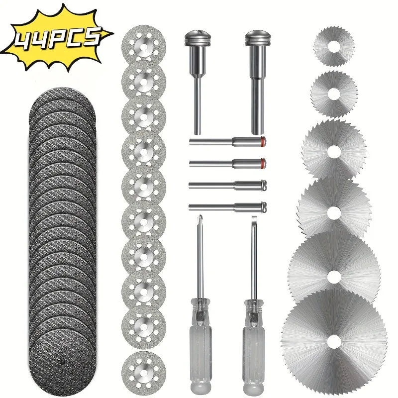 44Pcs/Set Wheels Compatible with Plastic 36pcs for Rotary Tool HSS Circular Saw Blades 6pcs Resin Cutting Discs 20pcs