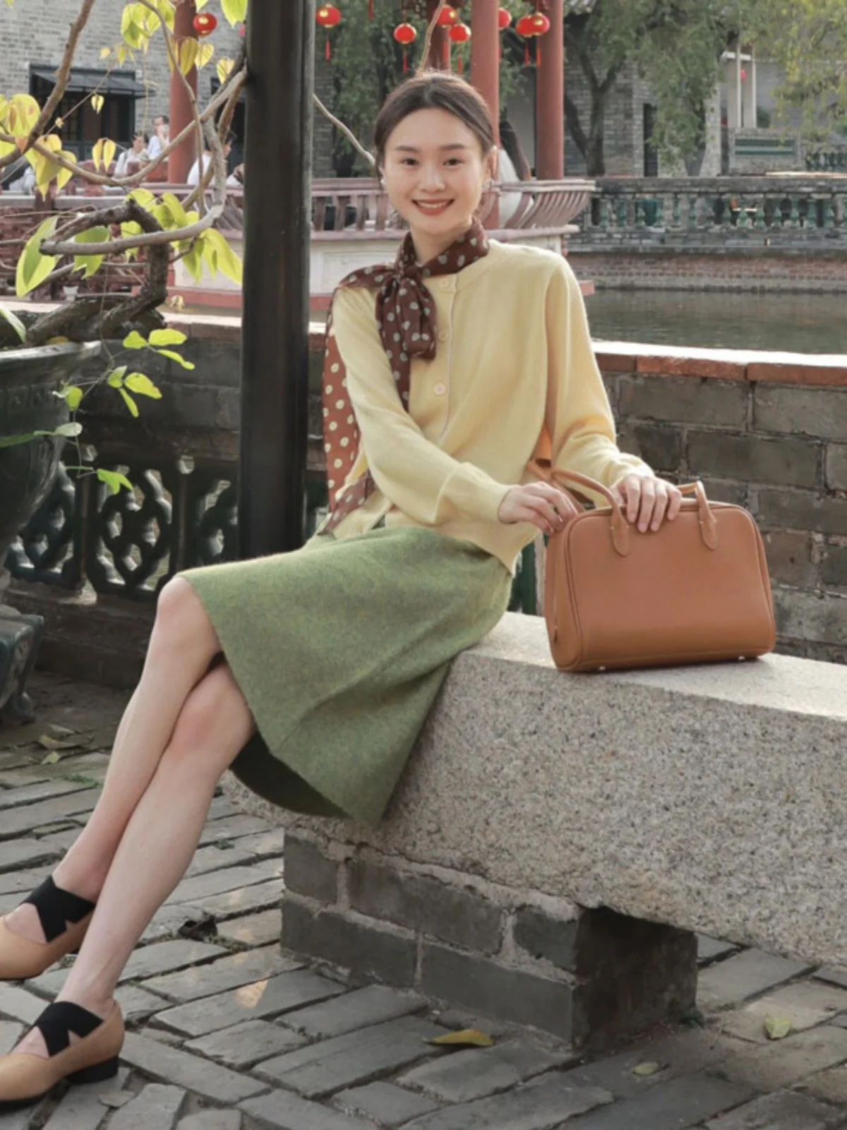 

Unique Knitted Cardigan Skirt Set Beautiful Ageless Spring Fashion Two-Piece Cotton Long Sleeve Button-Up round Neck Ensemble