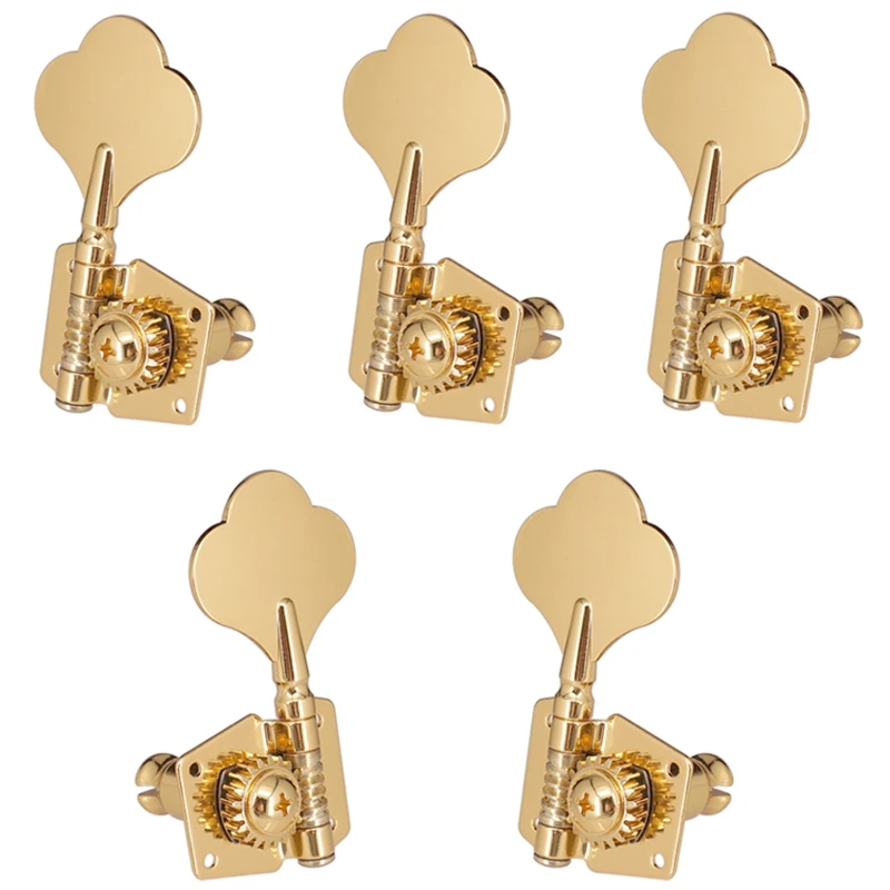 1 Set of 5Pcs Gold Open 5 Strings Bass Guitar Tuning Pegs Tuners Machine Heads Musical Instrument Accessories Parts,4R1L