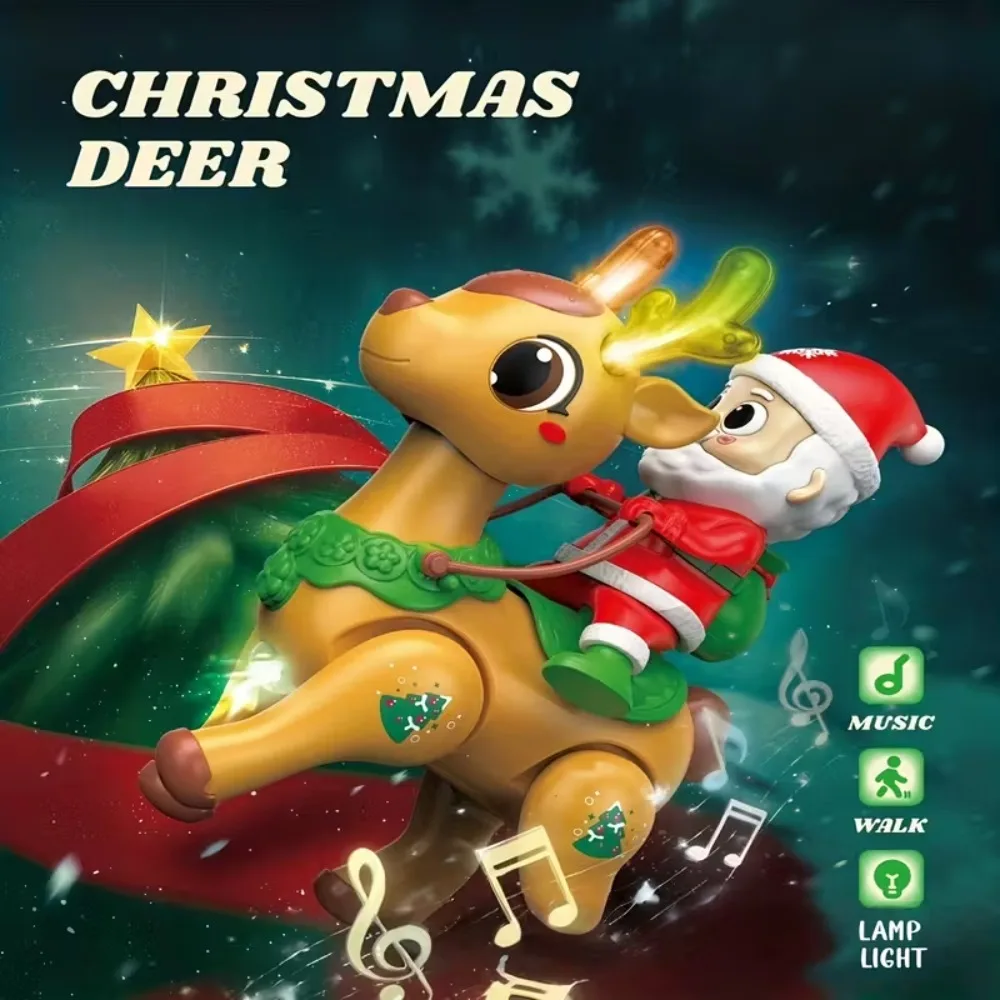 لعبة مضيئة للأطفال، لعبة سانتا كلوز الكهربائية الممتعة مع قزم للأطفال مع موسيقى وقت البطن، ألعاب الزحف هدية عيد الميلاد للأولاد والبنات