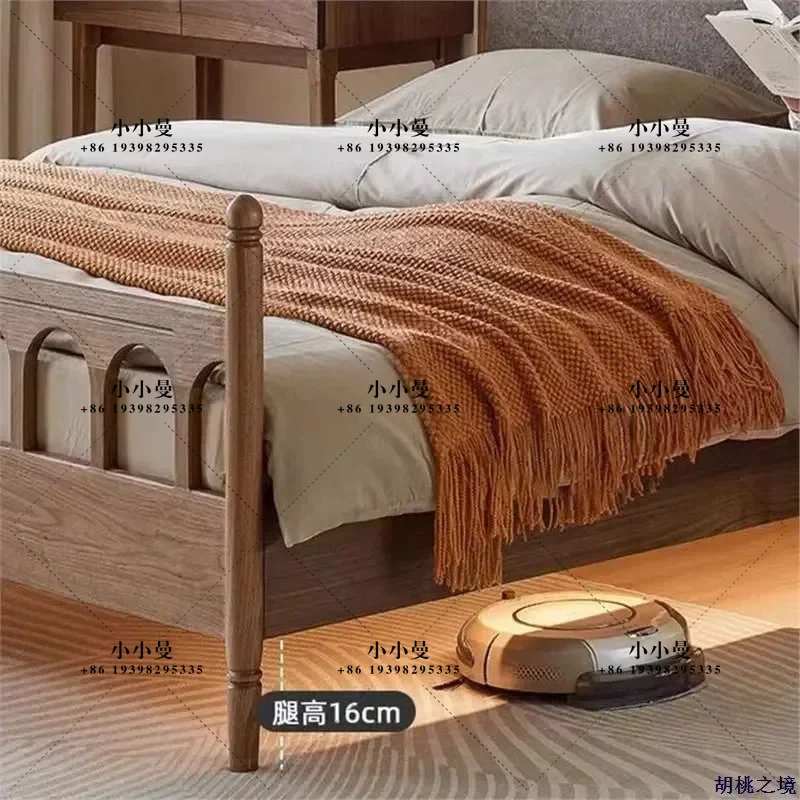 Nordic Simple Black Walnut Retro Soft Upholstered Bed Solid Wood Frame Single 1.5m Double 1.8m Japanese Style for Small