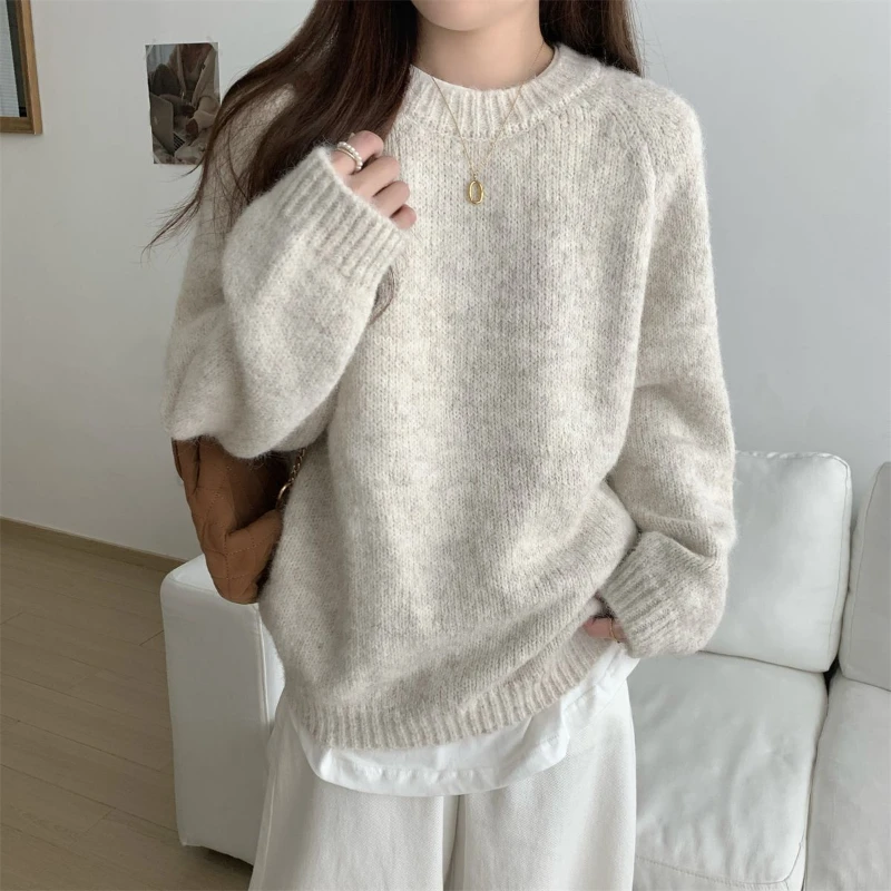 

Simplicity Casual Autumn Winter New Women Sweater Korean Fashion Lazy Wind Solid O-Neck Loose Long Sleeve Pullovers Knitted Tops