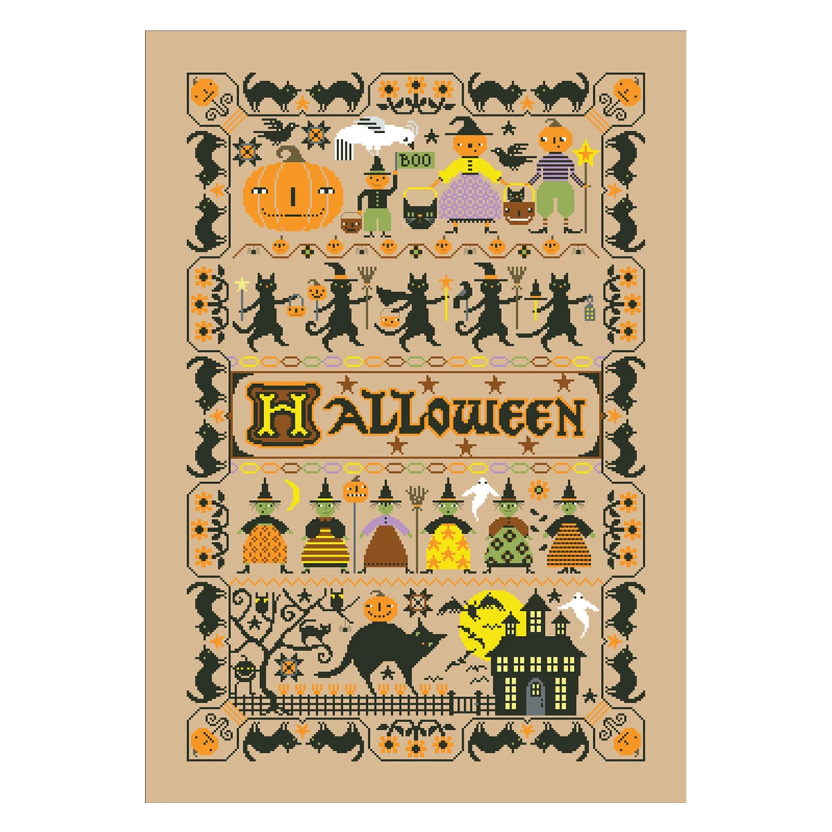 Halloween Sampler cross stitch kit cartoon 18ct 14ct 11ct linen flaxen canvas stitching embroidery DIY