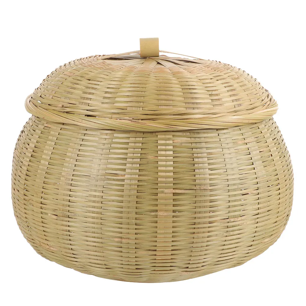 

Storage Basket with Lid Kitchen Round Bin Baskets Woven for Produce Organizing Desktop Fruit Reusable Food