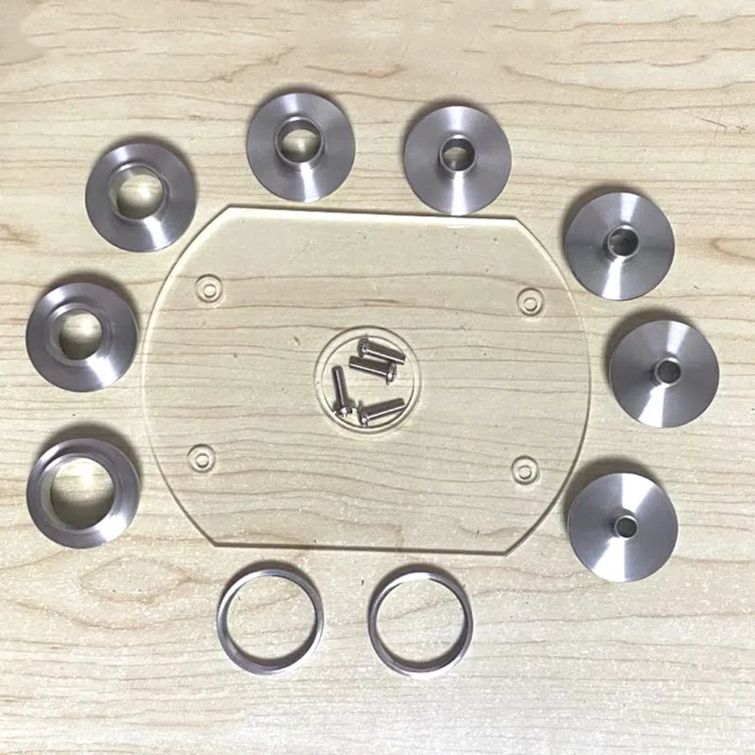 

Набор круглых опорных пластин + 10 шт. направляющих втулок шаблона фрезерного станка 304SS с просверленными отверстиями для Makita RT0700C/DRT50 (основание для планшета)