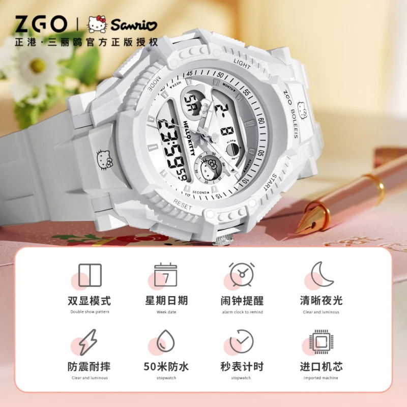 ZGO Sanrio Hello Kitty Kids Watch for Middle School Students, Multifunctional Dual Display Waterproof Digital Watch Gift 8391