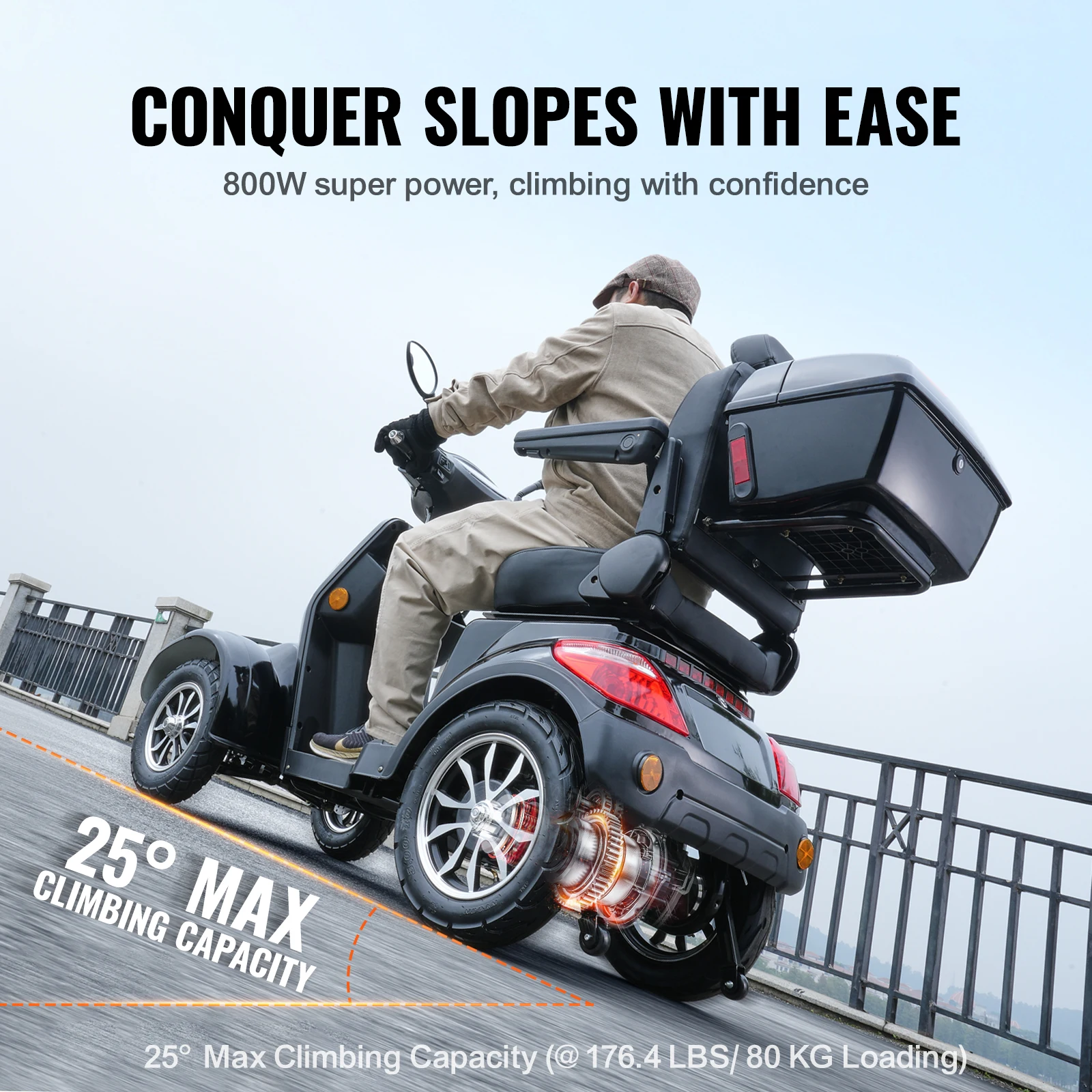VEVOR Heavy Duty 4 ล้อ Mobility สกู๊ตเตอร์ 450lbs 500lbs ความจุ 800W All Terrain ไฟฟ้าสกู๊ตเตอร์สันทนาการสําหรับผู้สูงอายุ