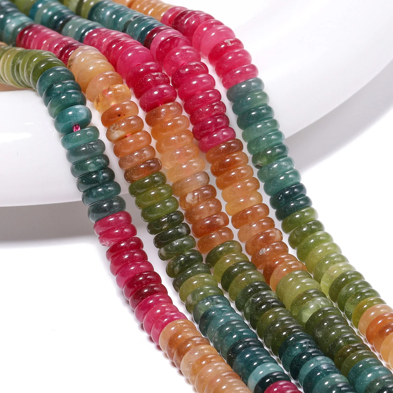 6x2mm Natural Flat Circular Shape Tourmaline Stone Beads Colorful Spacer Beads for Jewelry Making Handmade DIY Bracelet Necklace