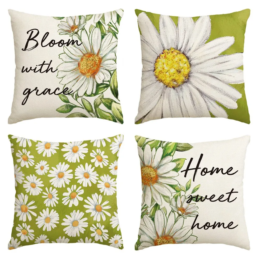 ABNM Spring Pillow Covers 18X18 Set Of 4 Farmhouse Throw Pillow Spring Decorations Flowers Cushion Case For Home Decor