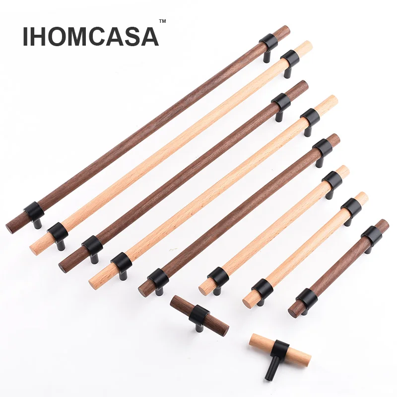 

Various Sizes Black Brass Furniture Handle Beech/ Black Walnut Wooden Handles Kitchen Drawer Knobs Longer Cupboard Cabinet Pulls