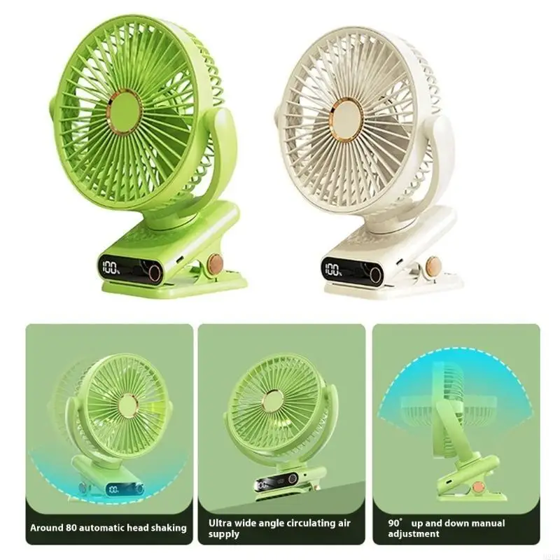 2025 Nieuwe oplaadbare oscillerende ventilator met clip 2000mah batterijborstelloze motorbureauventilator