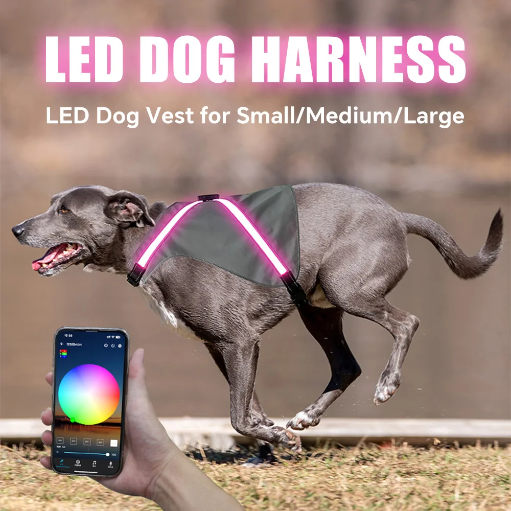 1 pc, LED Dog Harness Reflective Dog Cloth Bluetooth App Control LED Dog Vest for Small/Medium/Large/X-Large Size Dogs