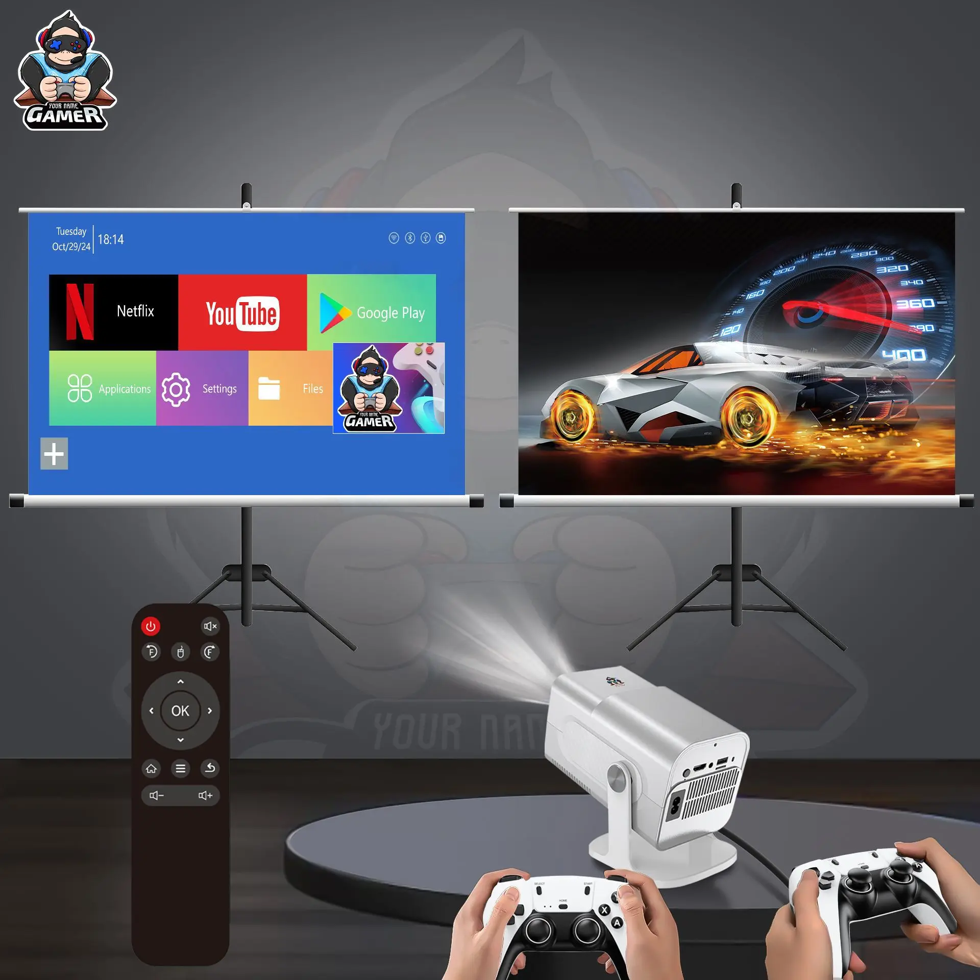 HCS350 Max Gameconsole Projector HCS350PRO Geüpgraded Wit Home Theater met Spraakbesturing Draagbare Beamer 720P Native met Simulator Games