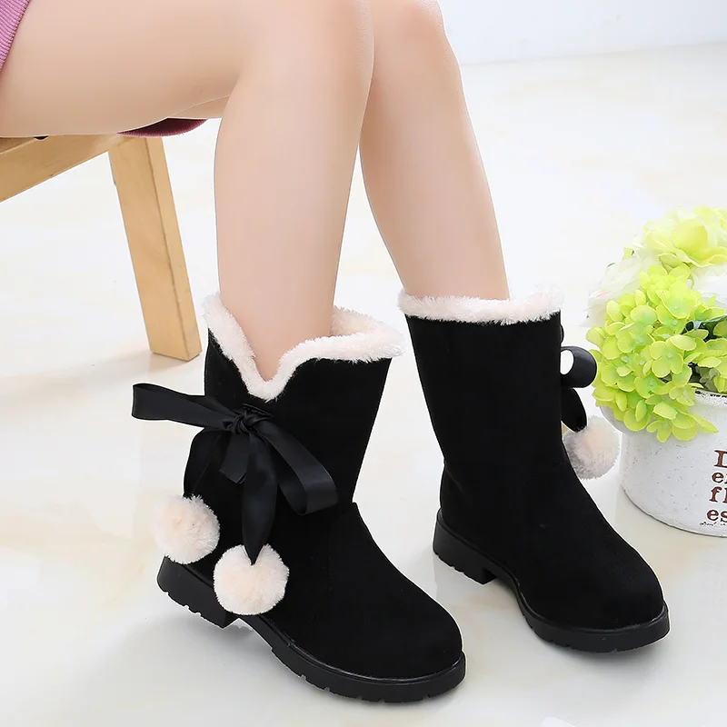 Autumn/Winter Fashion Sweet Baby Girls Velvet Warm Colorful Bow Square Heel Casual Comfortable Cute Boots Size27-38