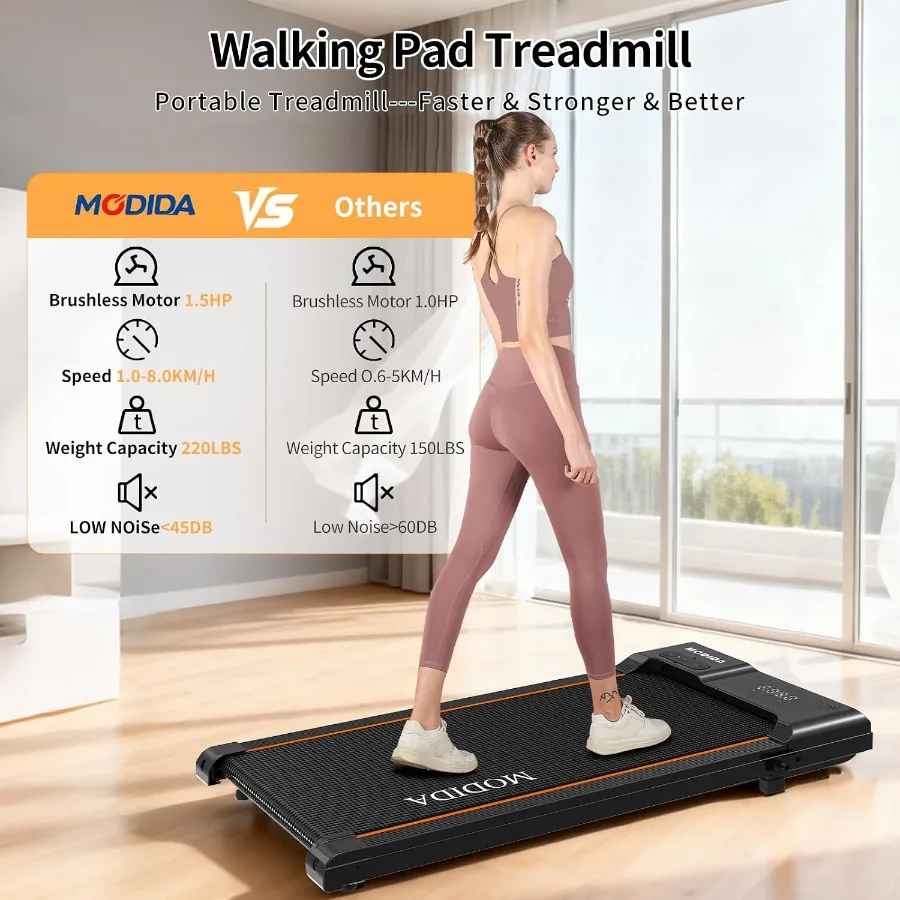 Walking Pad Treadmill for Home Use: Compact Under-Desk Design, Steel Frame, Black Finish, Quiet Motor LED Display with Remote C