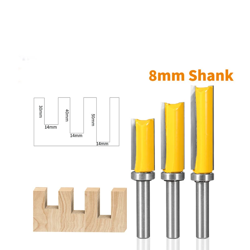 8mm Shank Bearing Guided Straight Router Bit - 14mm Cutting Diameter Flush Trim Cutter for Template Copying & Edge Profiling
