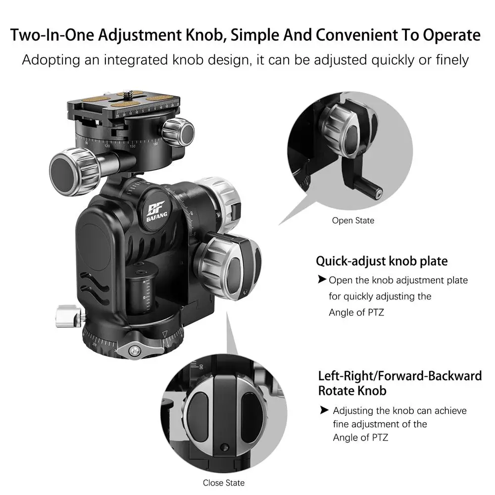 BAFANG Versatile Geared Head Standard QR Clamp Tripod Head SLR Camera Precise Adjustment Photography Accessories