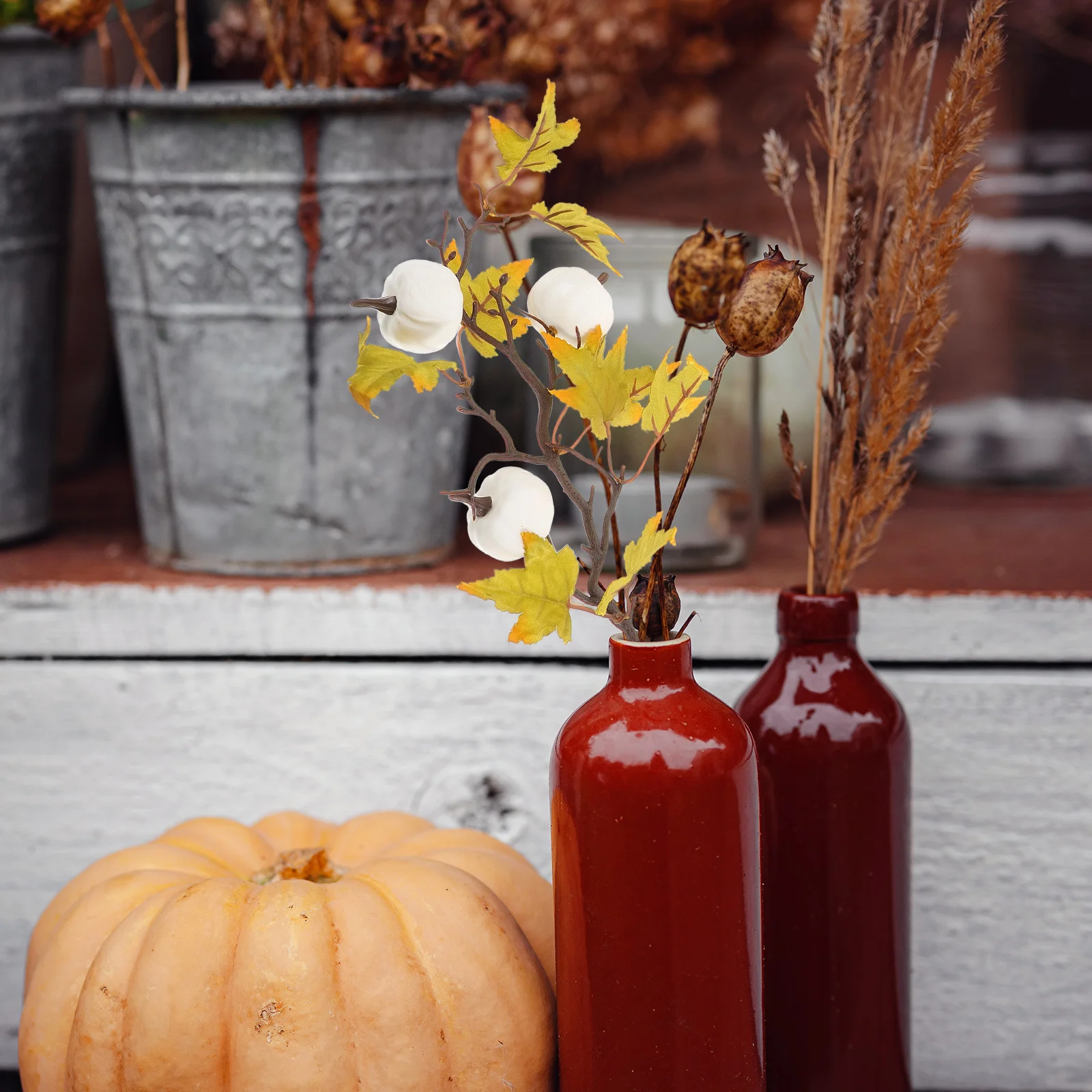 

2pcs Artificial Pumpkin Branch Vase Filling Ornament Fall Leaf Decoration For Home Farmhouse Table Centerpiece Harvest Festival