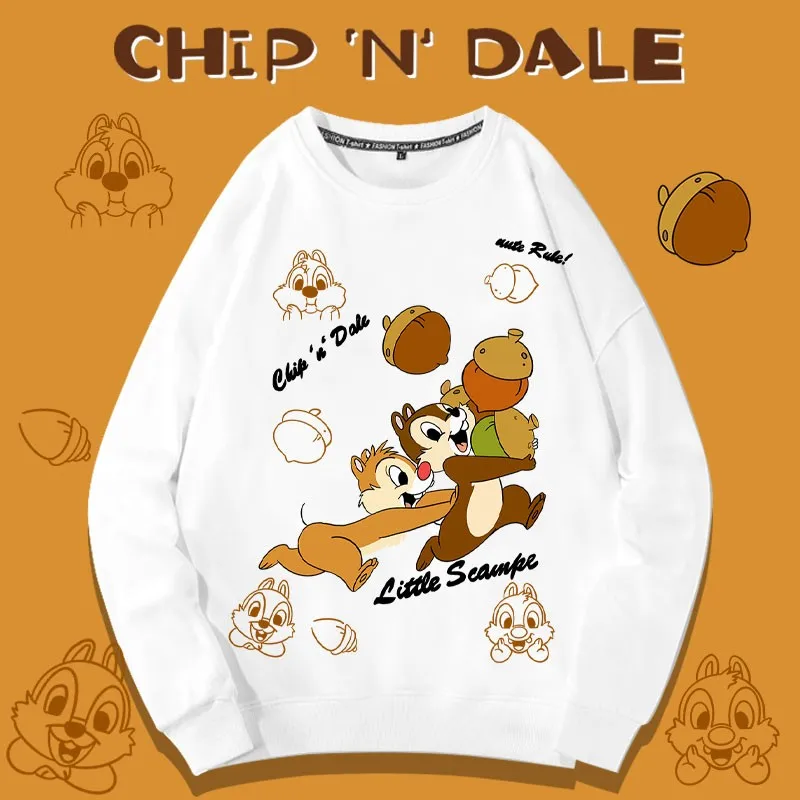 Disney Chichititi Squirrel Long Sleeve Hoodie Men Round Neck Spring And Autumn Animation Co-branded Couples Dress Loose