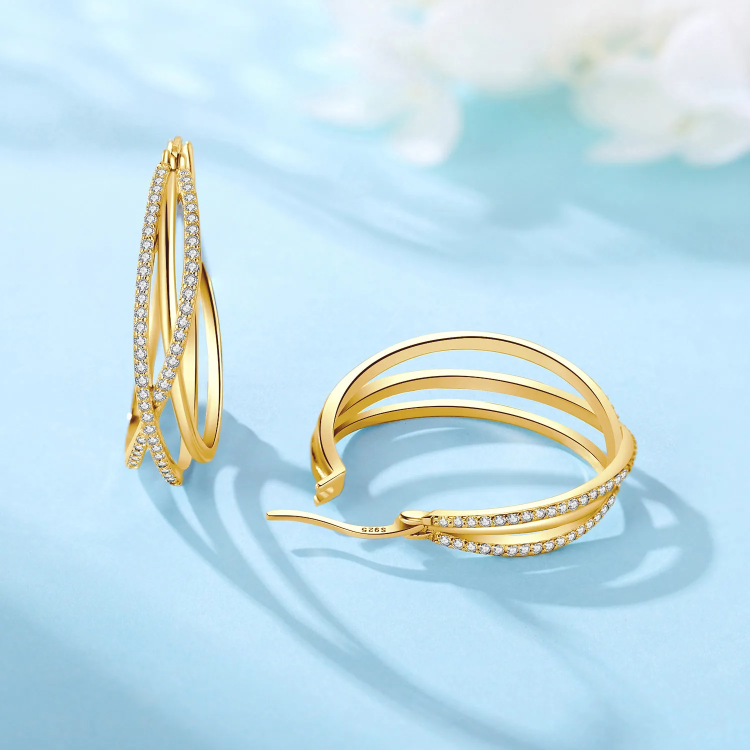 Original S925 Silver Gold Plated Hoop Earrings Collection Butterfly Twist Emerald Zircon & Layered Huggie Hoops for Women