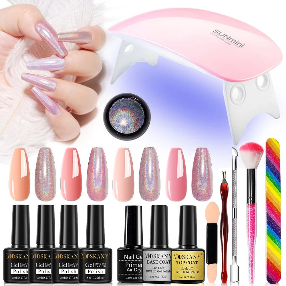 Manicure Set Nail Polish Set For Semi Permanent Polish Nail Art With MIni LED Lamp And Magic Mirror Powder Tools Kit