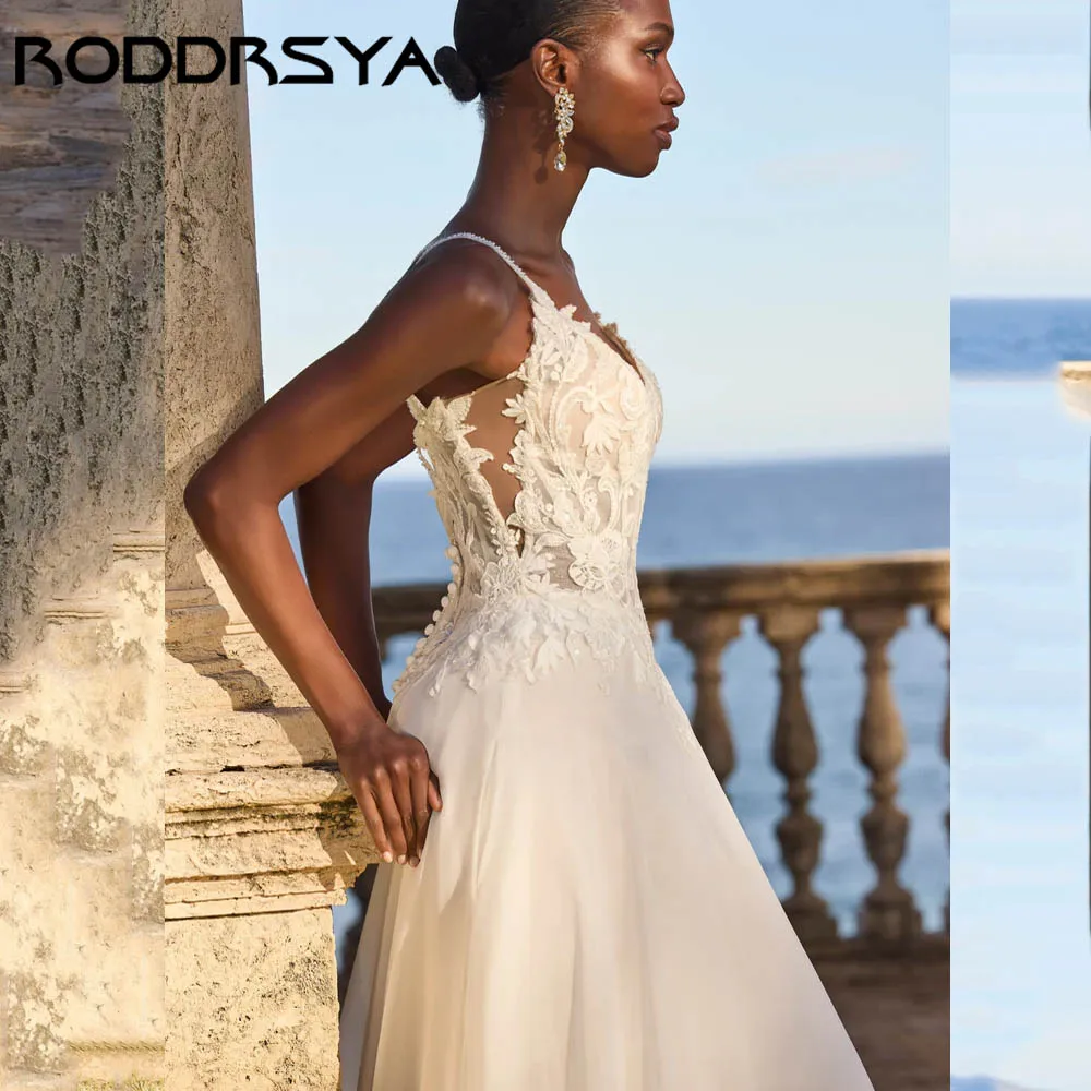 RODDRSY Senza Spalline Abito da Sposa A-line Scollo a V Chiffon Appliques Abiti da Sposa Backless Elegante robe de mariée Personalizzato