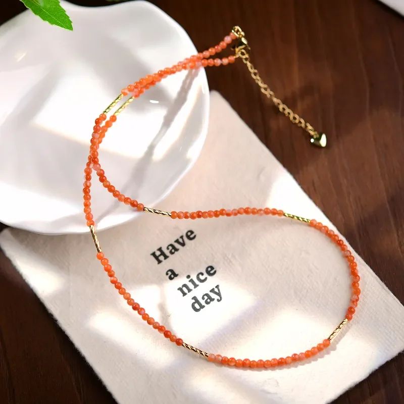 Nanhong Necklace National Style Colorful New Chinese Ethnic Style Orange Red Clavicle Chain Women's Temperament Nanhong