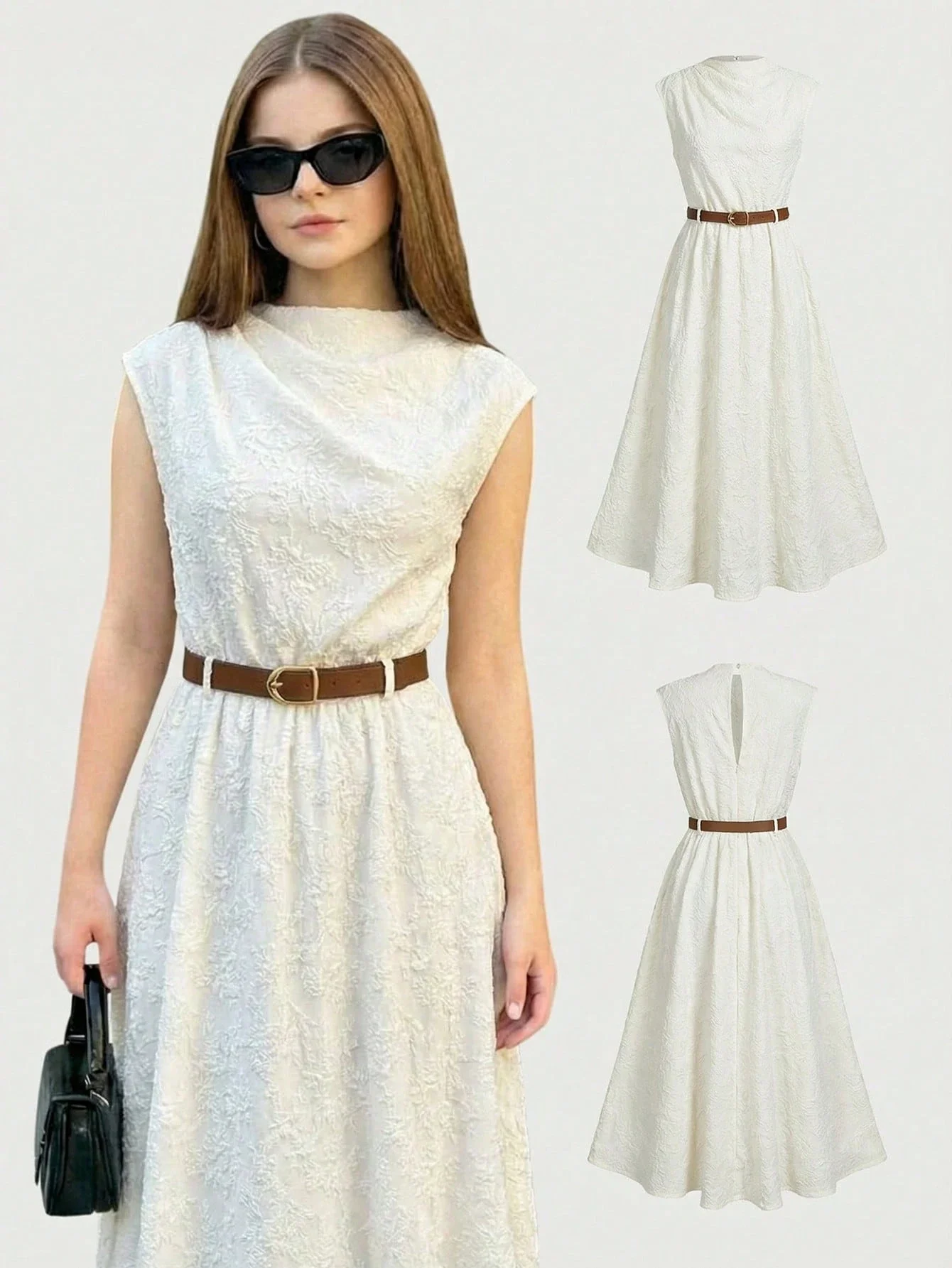 

Элегантное белое платье А-силуэта без рукавов с поясом для женщин, весна-лето, повседневное