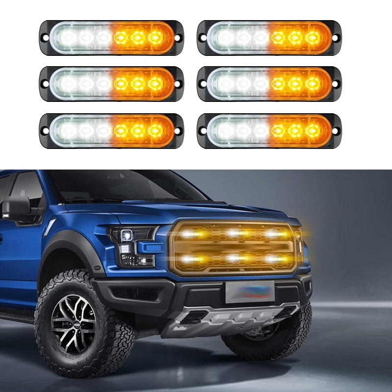 

6PCS Truck 12-24V 6smd LED Strobe Warning Light Strobe Grille Flashing Lightbar Car Beacon Lamp Amber Yellow White Traffic Light