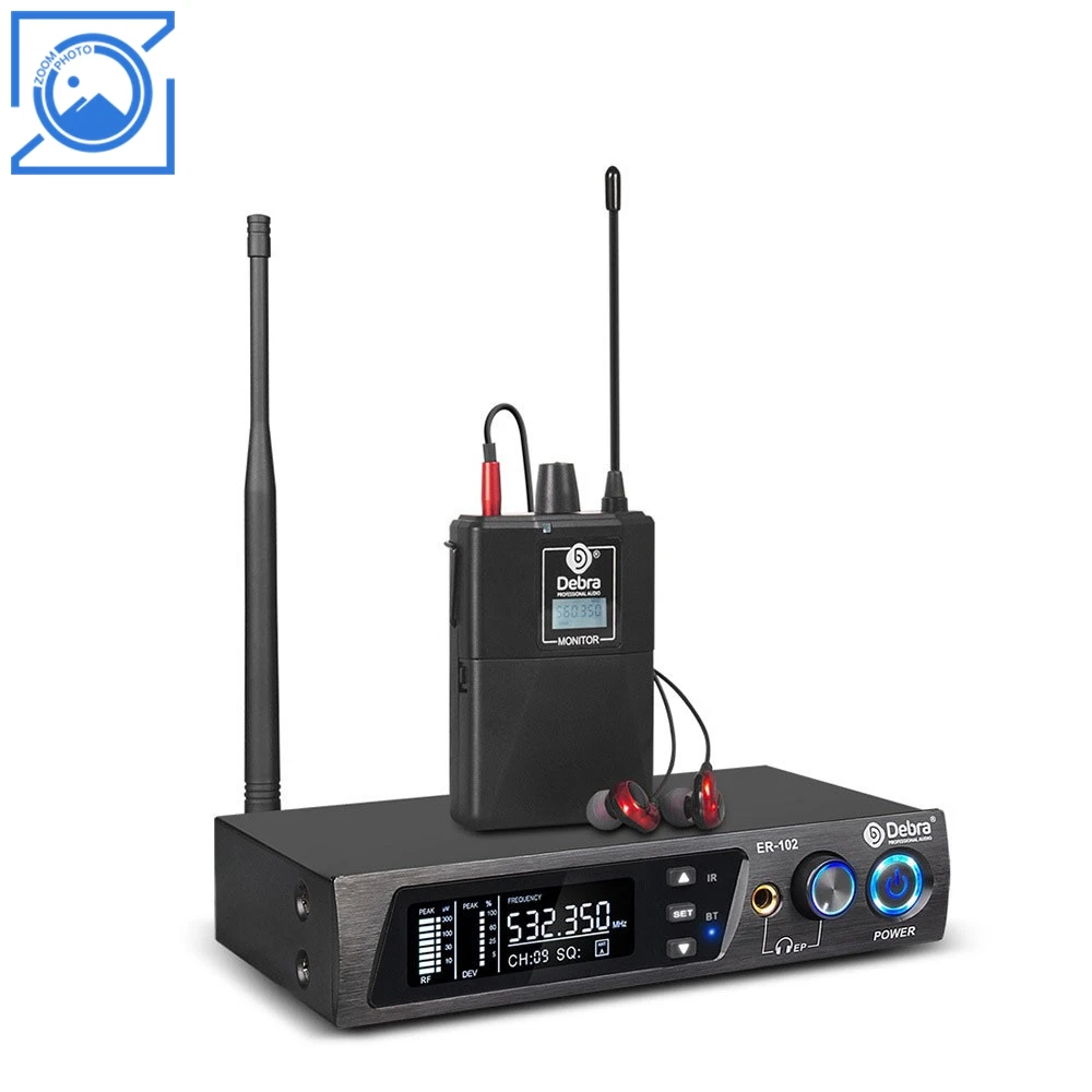 ER-102 نظام IEM لاسلكي احترافي Bluetooth5.0 UHF 510 ميجا هرتز-580 ميجا هرتز نظام مراقبة الأذن مع جهاز استقبال