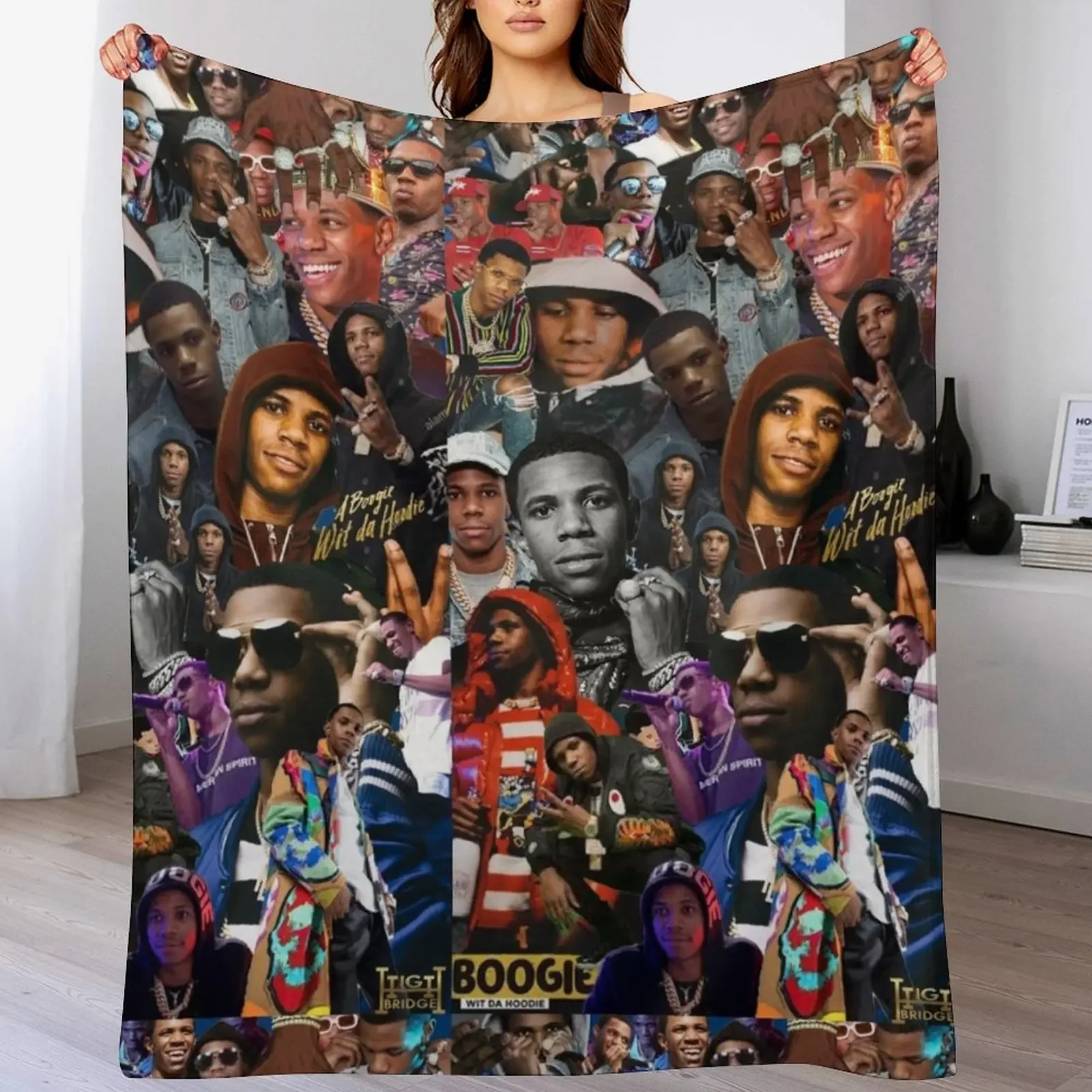 

A Boogie Wit Da Hoodie Collage Throw Blanket Bed covers valentine gift ideas Flannel Designers Blankets