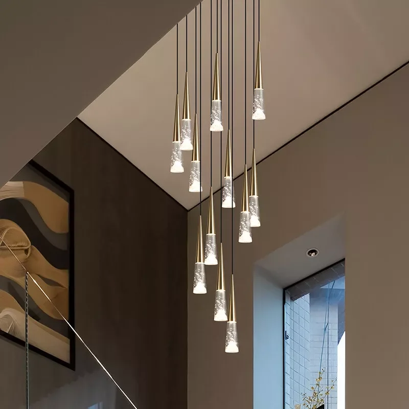 Nordic Chandeliers Tapered Golden Hill LED Stair Crystal Simple pendant lights For Living Room Duplex Middle Floor Hanging Lamps