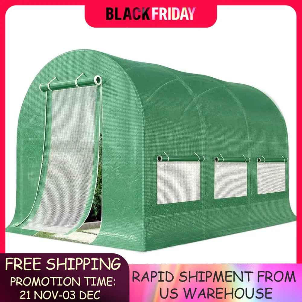 Greenhouse for Outdoors, Walk-in Green House, Portable Winter Hot House with PE Cover Zipper Screen Door & 6 Screen Windows