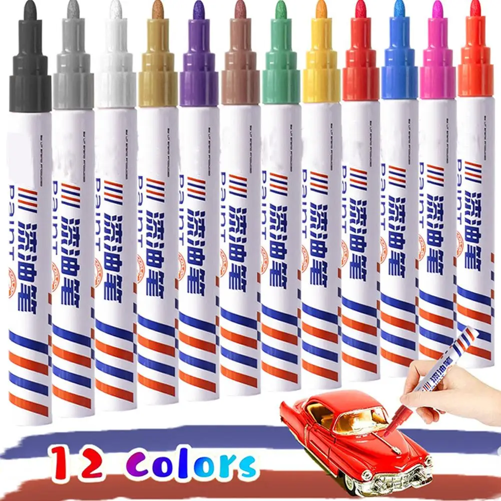 

Portable 12 Colors Paint Marker Colorful Waterproof Oil-based Art Pen Permanent Graffiti Ceramic Marker Brush Drawing Color Q8Z3