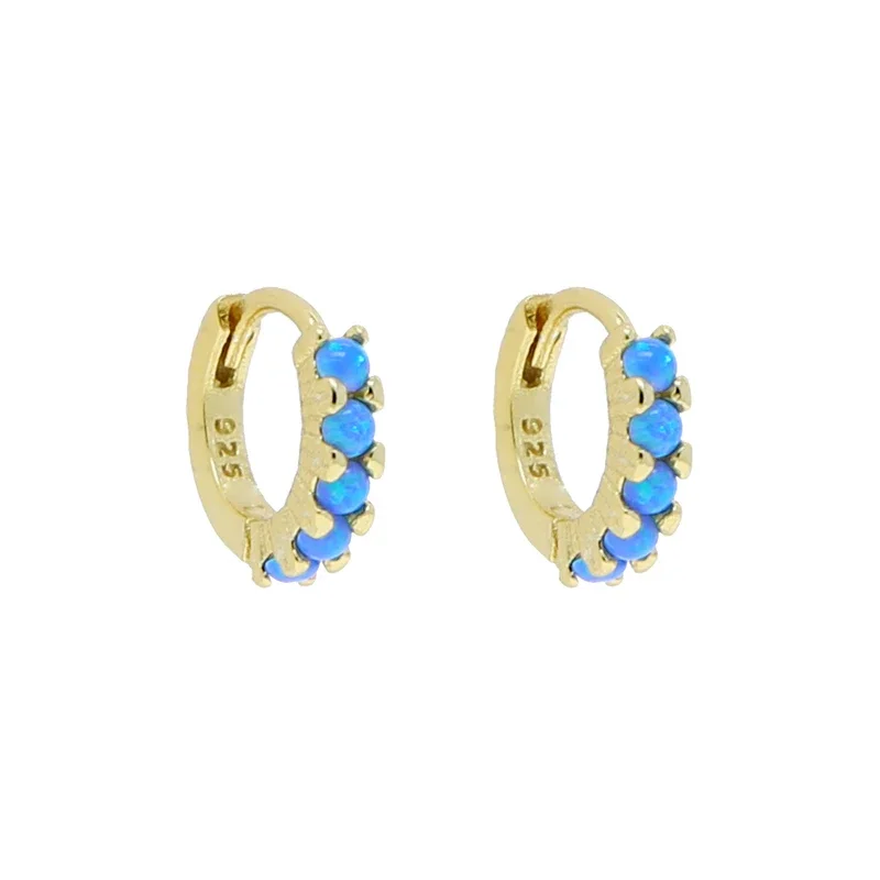 925 Sterling Silver White Fire Opal Stone Women Earring Huggie Hoops Minimal Delicate Gold Color Fashion Cute Classic Jewelry
