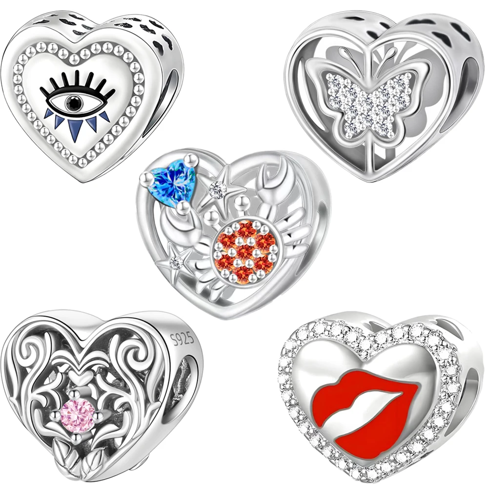 

2025 Original Heart Shape Silver Plated Devil's Eye,Crab,Butterfly Bead Charms Fit Pan Bracelet DIY Women Jewelry Gift Hot Sale
