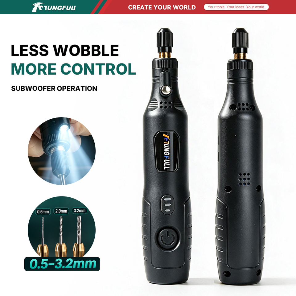 TUNGFULL Cordless Rotary Tool Grinder Pen Built‑in LED 0.5‑3.2mm Chuck Low Vibration USB Rechargeable for Model Metal Polishing