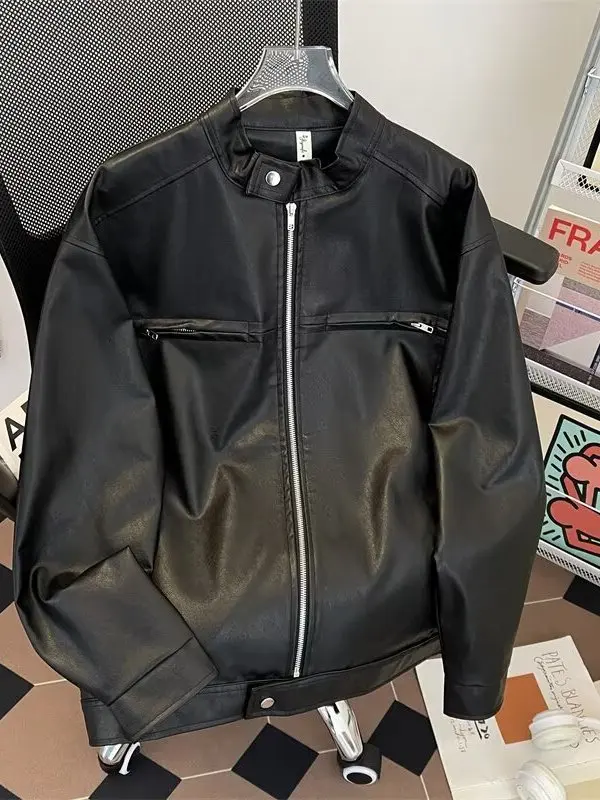 

Кожаный дэт в стиле ретро с воротником-стойкой, мужской повседневный модный универсальный весенне-осенний мотоциклетный костюм, дэт для молодых людей