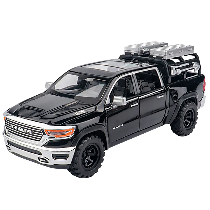 1:32 RAM Pickup Off Road Vehicle Miniature Diecast Metal Model Car Toy Pull Back Sound & Light Collectibles Gifts for Boy