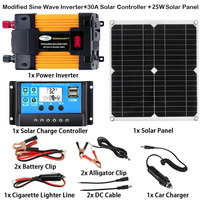 12V to 110/220V Solar Power System 6000W Inverter 25W Solar Panel 30A Charge Controller Power Generation Kit for Outdoor Camping