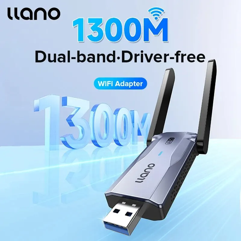 Llano USB Wireless Network Card 1300m Gigabit High Speed Dual Band WiFi Desktop Laptop Computer Host External Internet Access Re