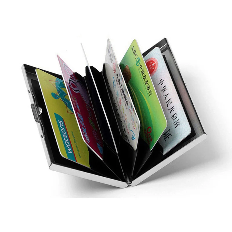 الأزياء الصلبة الرجال الفولاذ المقاوم للصدأ حامل بطاقة الائتمان معرف الأعمال البنك بطاقة حالة المحفظة المعدنية للنساء 6 فتحات #2