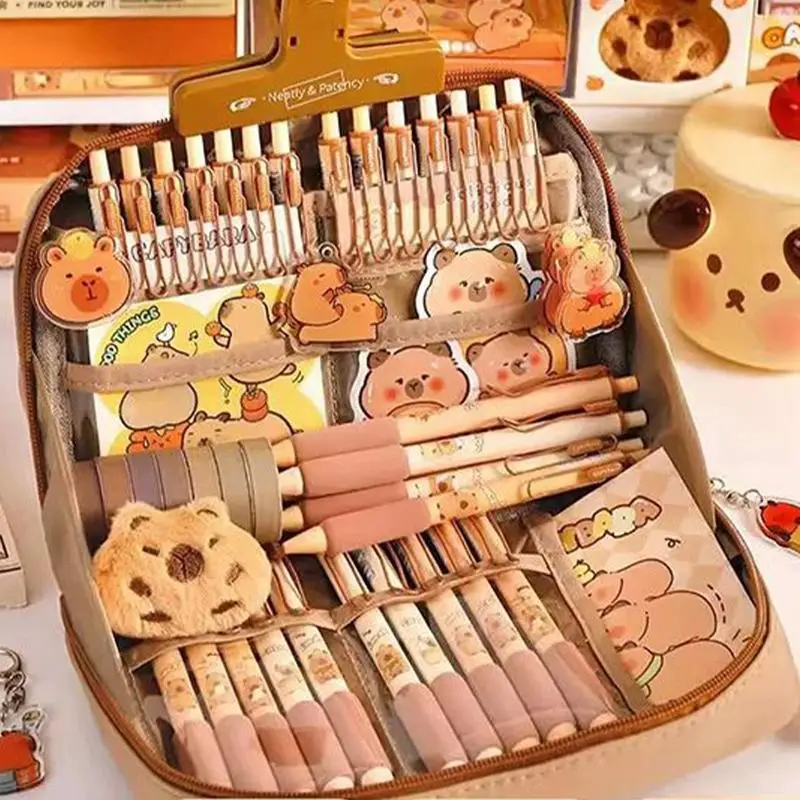 Capybara School Supplies Capybara Notebook 12 Compartments Wide-Opening Bag Cute Pouch Supplies Decorations For Kids Girls