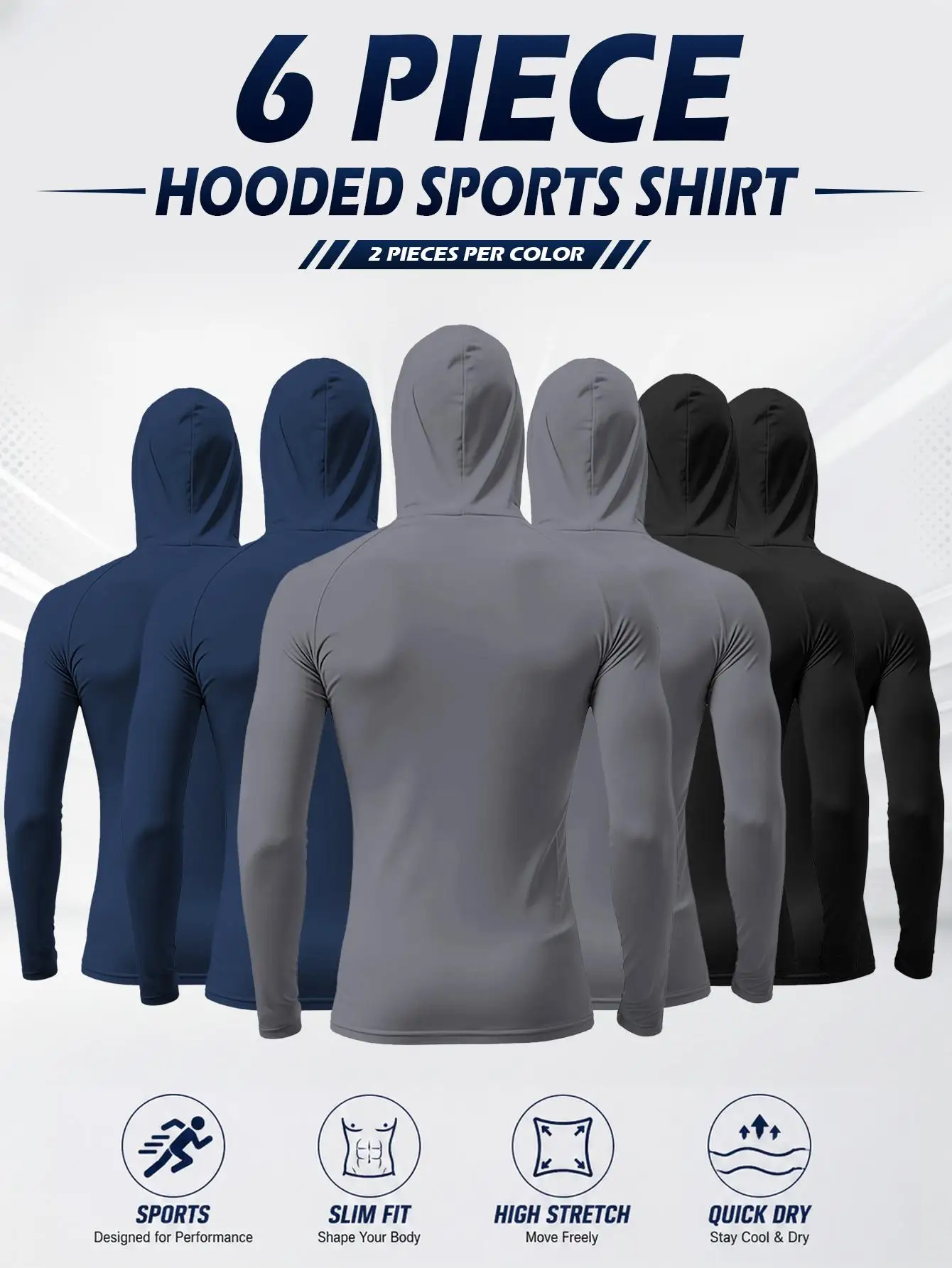 3Pcs 6Pcs Men's Sun Protection Hoodies with Face Mask Quick Dry Long Sleeve Fishing Shirts UPF50+ UV Breathable High Stretch Outdoor Sports Tops Cooling Sportswear for Hiking Summer Work