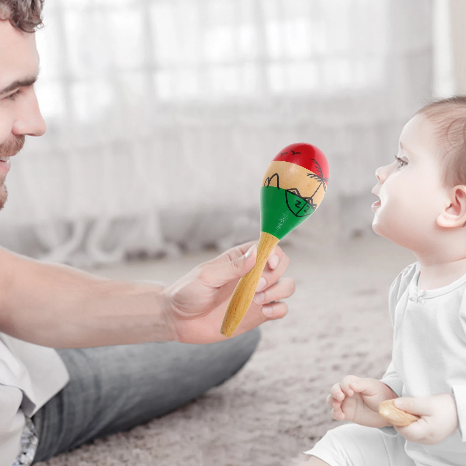 

2 Pcs Wooden Maraca Baby Shaker Musical Instrument Maracas for Kids Toys Learning