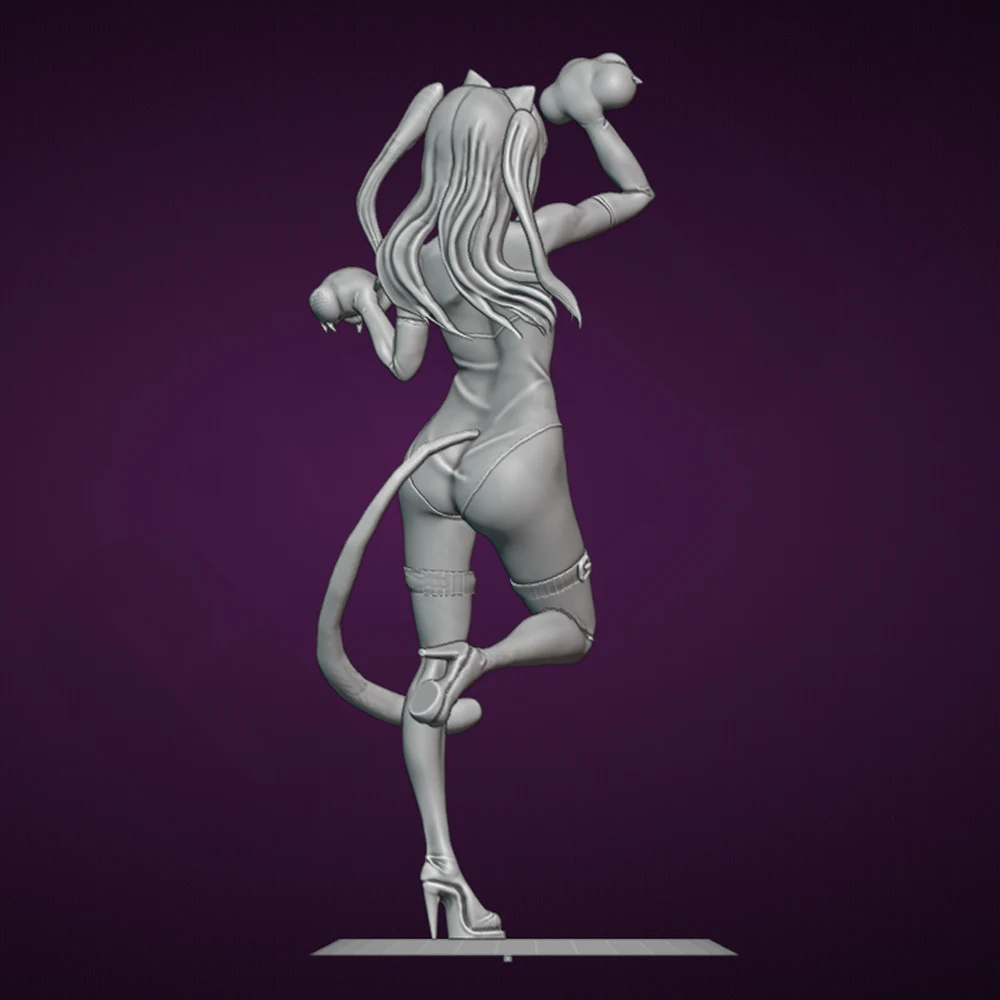 1/24 섹시한 애니메이션 고양이 소녀 수지 입상 장난감 도색되지 않은 GK 인형 조립되지 않은 3D 인쇄 조립 미니어처 감소 동상 장난감