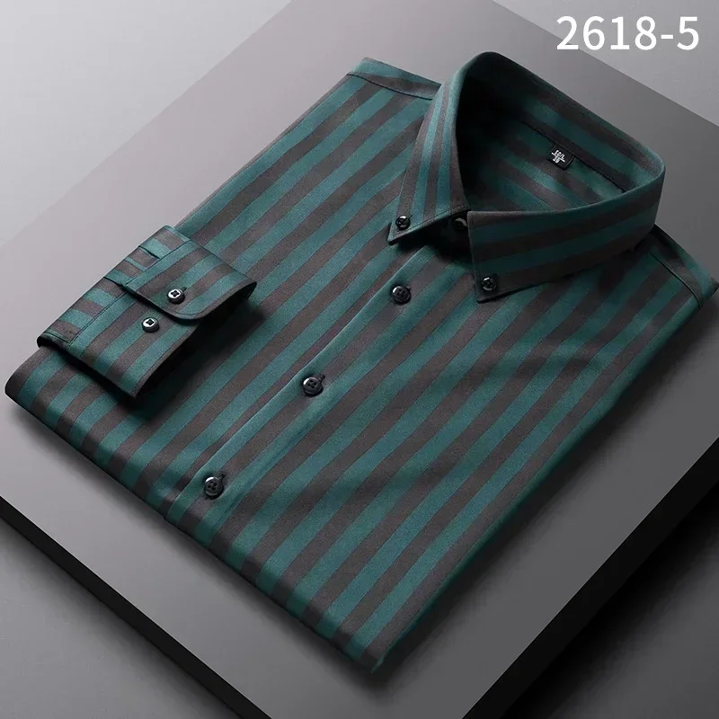 New elastic vertical stripes four seasons can be long-sleeved men\'s shirts  business slim non-ironing wrinkle-resistant shirts