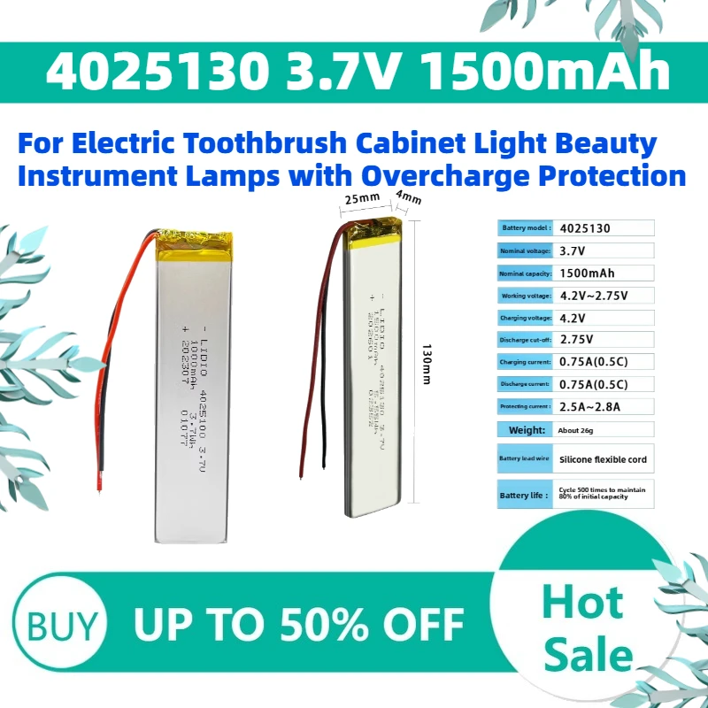 

4025130 3.7V 1500mAh Li-Po Battery for Electric Toothbrush Cabinet Light Beauty Instrument Lamps with Overcharge Protection